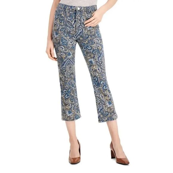 Marella 31361617-002 Women's Sz 4 Navy Paisley Print Avorio Cropped Jeans - Picture 1 of 11